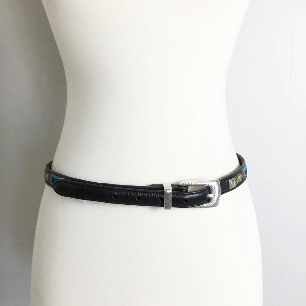 Brighton Black & Beaded Belt Leather Size 32 New